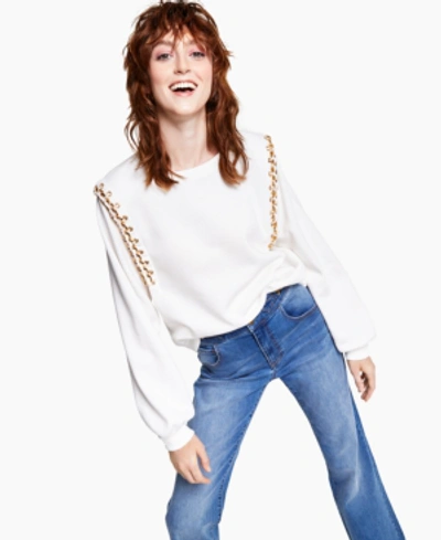 Shop Inc International Concepts Petite Chain-detail Sweatshirt, Created For Macy's In Washed White
