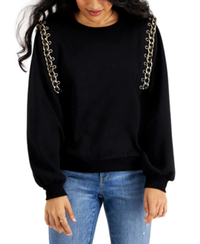 Shop Inc International Concepts Petite Chain-detail Sweatshirt, Created For Macy's In Deep Black