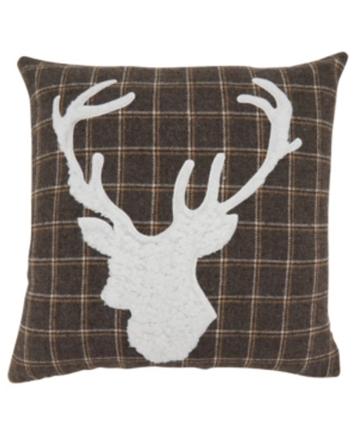 Shop Saro Lifestyle Reindeer Plaid Decorative Pillow, 18" X 18" In Brown