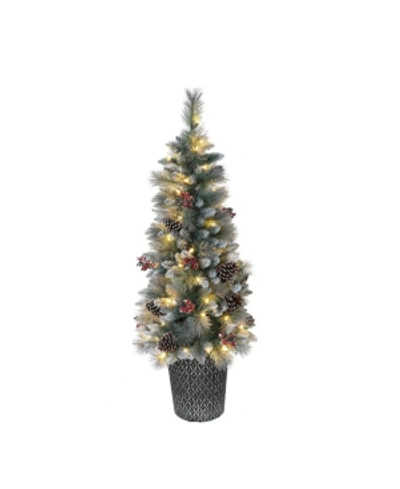 Puleo International 4.5 Ft. Pre-lit Potted Sterling Pine Tree With 70 Ul-listed Clear Lights In Green