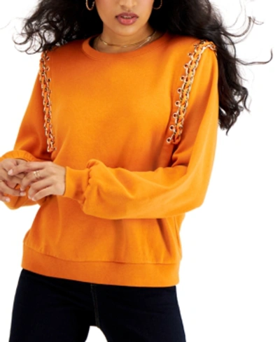 Shop Inc International Concepts Petite Chain-detail Sweatshirt, Created For Macy's In Rustic Pumpkin