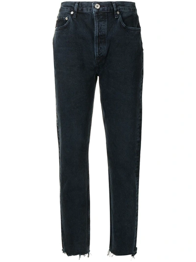 Shop Agolde Mid-rise Tapered-leg Slim Jeans In Blau