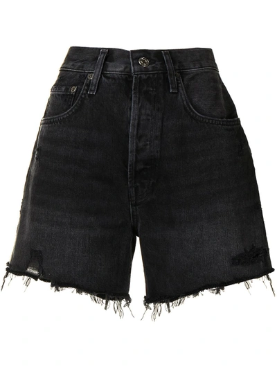 Agolde Distressed-effect Whiskering Denim Shorts In Grau
