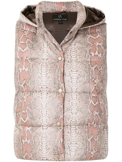 Shop Unreal Fur Python-print Hooded Gilet In Braun