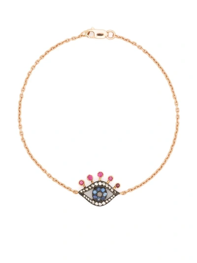 Shop Monan 18kt Rose Gold Evil Eye Diamond, Sapphire And Ruby Bracelet In Rosa