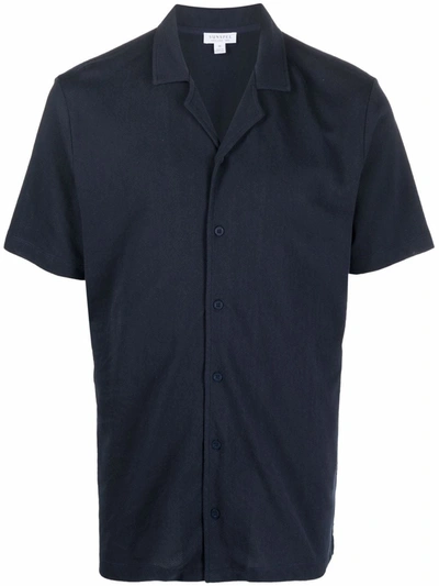 Shop Sunspel Button-up Polo Shirt In Blau