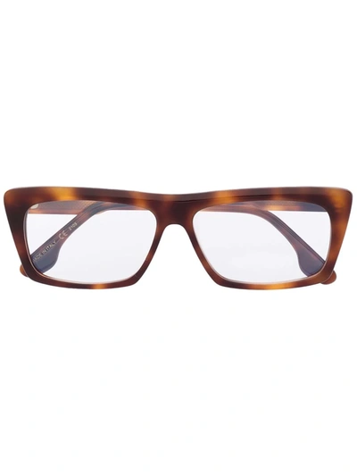 Shop Victoria Beckham Angular Rectangular-framed Glasses In Braun