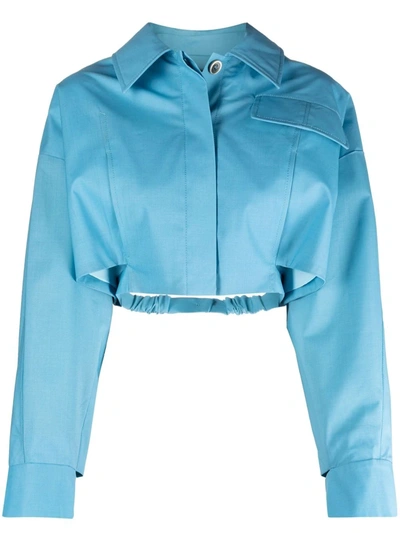 Shop Jacquemus La Esterel Cropped Jacket In Blau