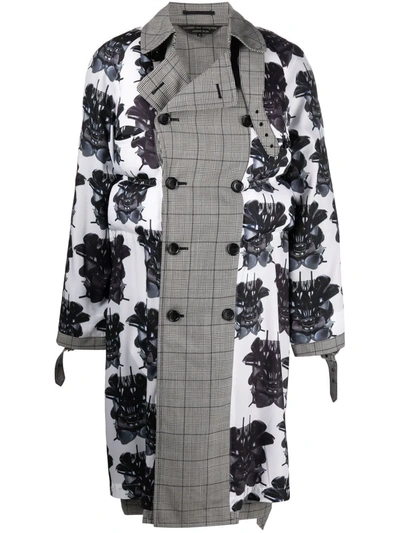Shop Comme Des Garçons Homme Deux Check-panelled Floral-print Coat In Schwarz
