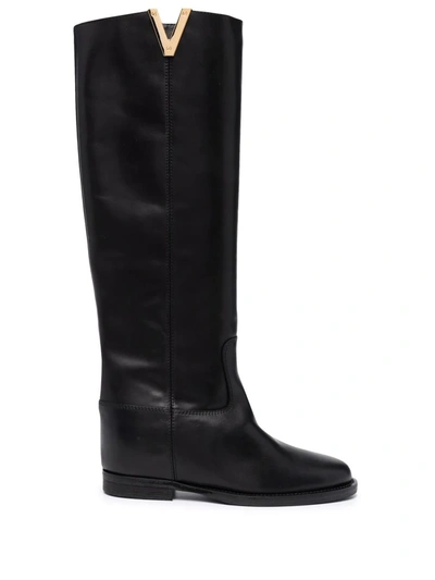 Shop Via Roma 15 Logo Plaque Knee-length Boots In Schwarz