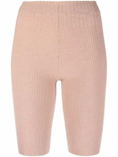 Shop Adamo Ribbed-knit Cycling Shorts In Nude