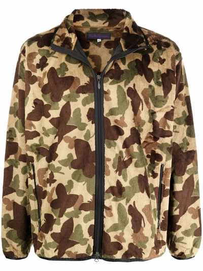 Needles Butterfly Camouflage-print Fleece Jacket In Grün