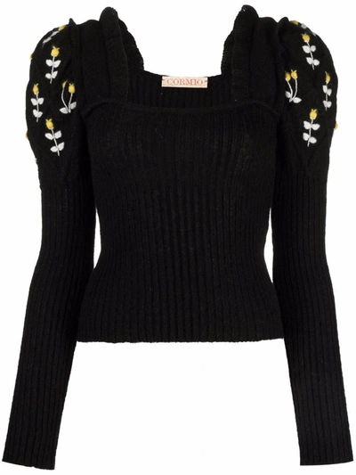 Shop Cormio Embroidered Knit Top In Schwarz