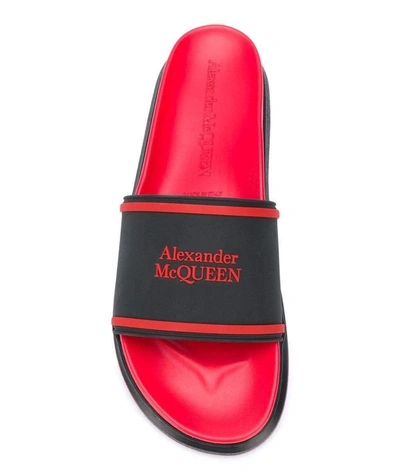 Shop Alexander Mcqueen Hybrid Logo Slides In Black