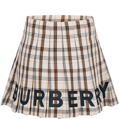 Shop Burberry Beige Skirt For Girl With Iconic Checks
