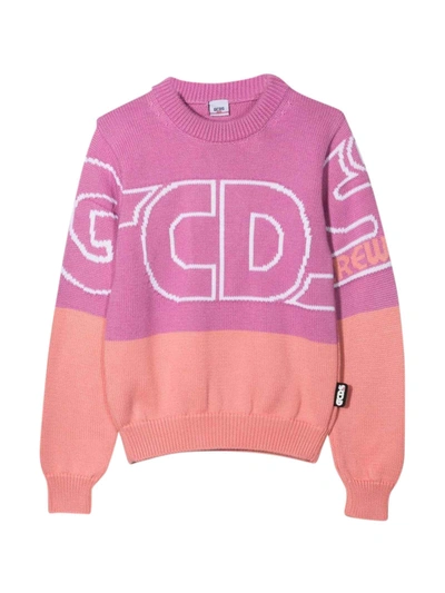 Shop Gcds Mini Two-tone Lilac And Pink Teen Sweater In Lilla