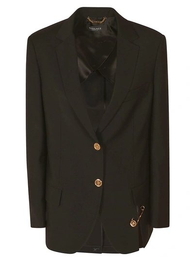 Shop Versace Safety Pin Embellished Blazer In Black