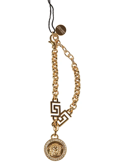 Shop Versace Crystal Embellished Medusa Head Pendant Chain Bracelet In Gold