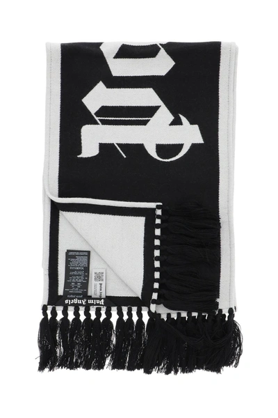 Shop Palm Angels Maxi Logo Scarf In White,black