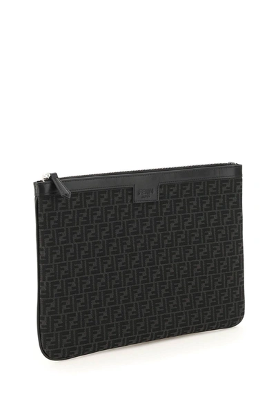 Shop Fendi Micro Ff Jacquard Fabric Medium Pouch In Black