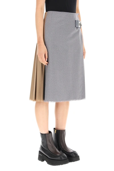 Shop Marni Wallet Midi Skirt In Grey,beige