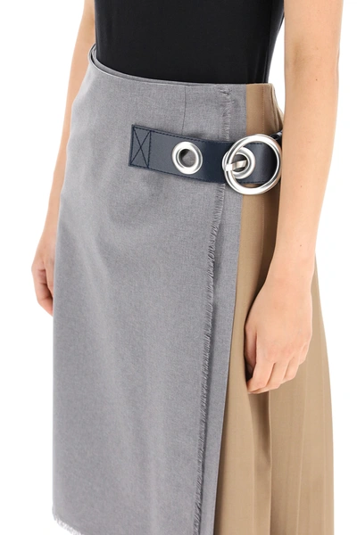 Shop Marni Wallet Midi Skirt In Grey,beige