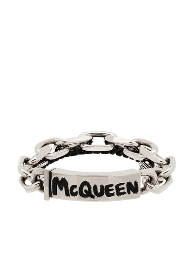 Shop Alexander Mcqueen Graffiti Chain Bracelet In Silver ,black