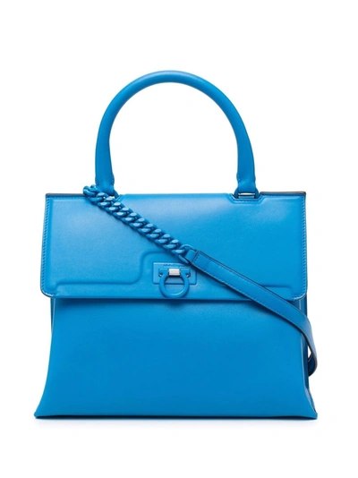 Shop Ferragamo Small Trifolio Top-handle Bag In Blau