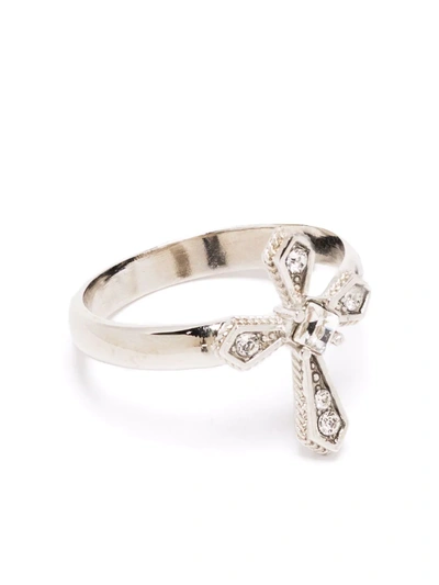 Shop Dolce & Gabbana Crystal-embellished Cross Ring In Silber