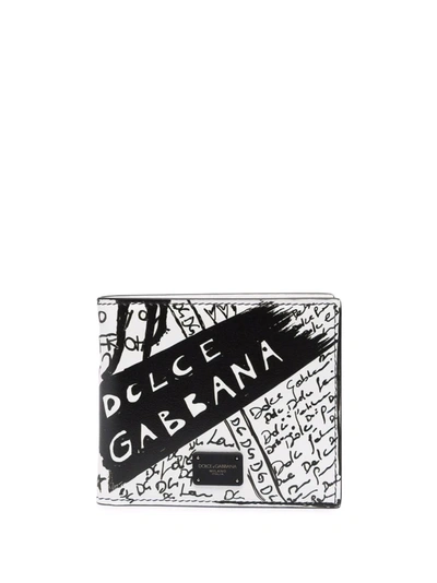 Shop Dolce & Gabbana Scribbled Logo Leather Wallet In Schwarz