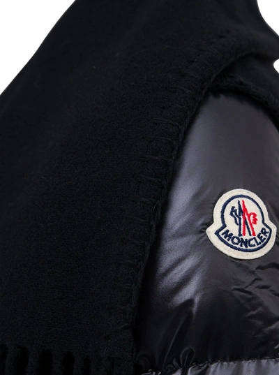 Shop Moncler Black Wool And Nylon Cape With Fringes