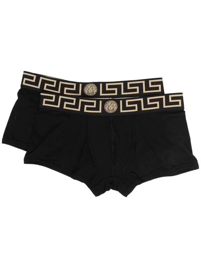 Shop Versace Greca-waistband Boxers In Black