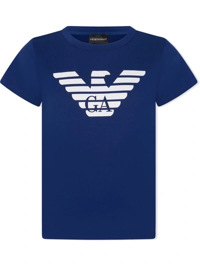 Shop Emporio Armani Logo-print Cotton T-shirt In Blue