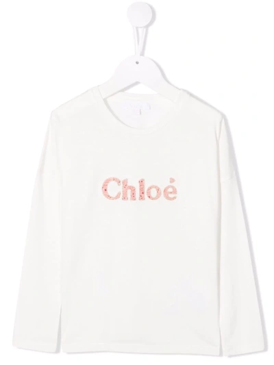 Shop Chloé Logo Appliqué Long-sleeve Top In White