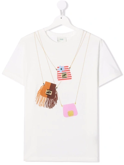 Shop Fendi Teen Handbag Print T-shirt In White