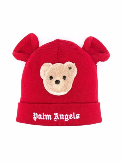Shop Palm Angels Teddy Bear Ears Beanie In Red