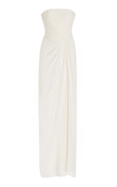 Shop Dolce & Gabbana Women's Draped Silk Sable Strapless Gown In White