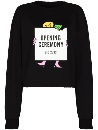 Shop Opening Ceremony Logo Box Cropped Hoodie In Black