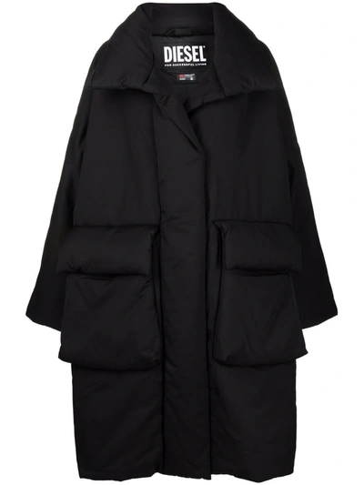 Shop Diesel Oversized Padded Coat In Black