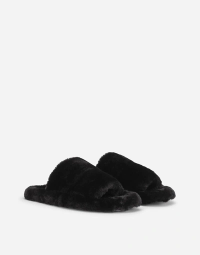 Shop Dolce & Gabbana Faux Fur Sliders In Black