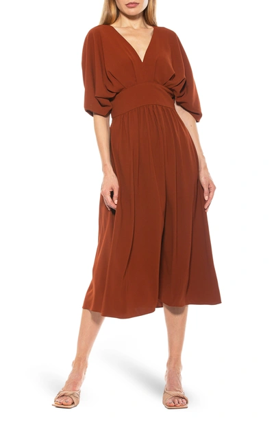 Shop Alexia Admor August Draped Midi Fit & Flare Dress In Brown