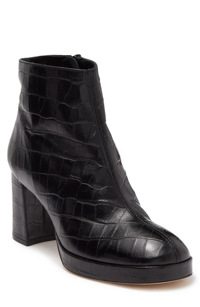 Miista Edith Croc Embossed Leather Block Heel Bootie In Black | ModeSens