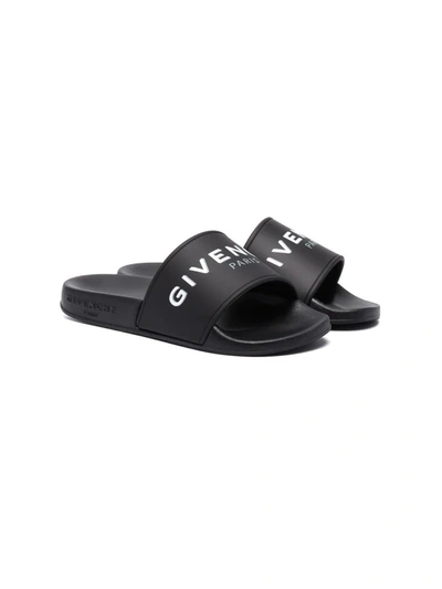 Shop Givenchy Kids Black Slipper With White Logo