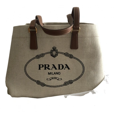 Prada - Beige Linen Logo Tote