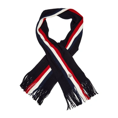Shop Moncler Striped Scarf In Navy