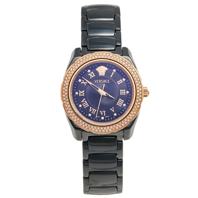 Pre-owned Versace Black Ceramic Rose Gold Stainless Steel Diamonds Dv One Glamour 63q Men's Wristwatch 34 Mm