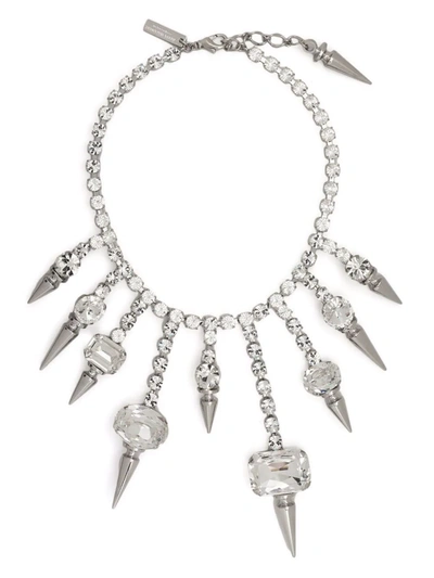 Shop Junya Watanabe Crystal-embellished Spike-stud Necklace In Silver