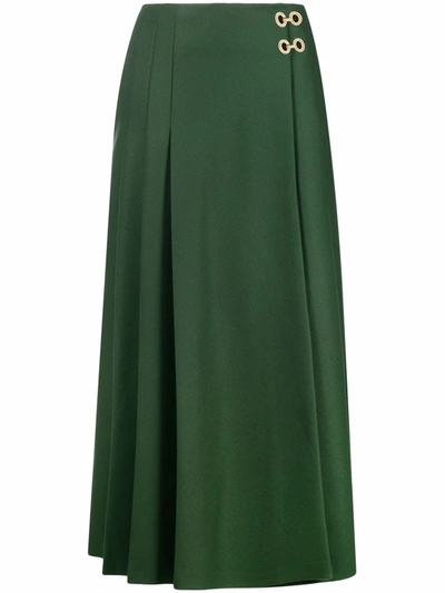 Shop Alberta Ferretti High-waisted Pleated Midi Skirt In Green