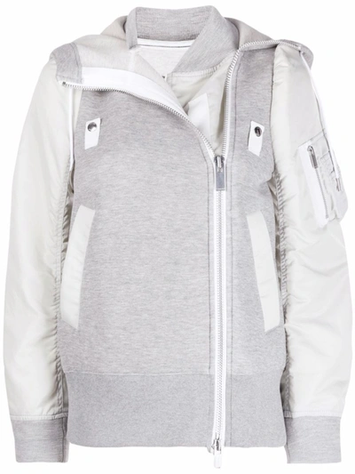 Shop Sacai Knit-panel Jacket In Grey