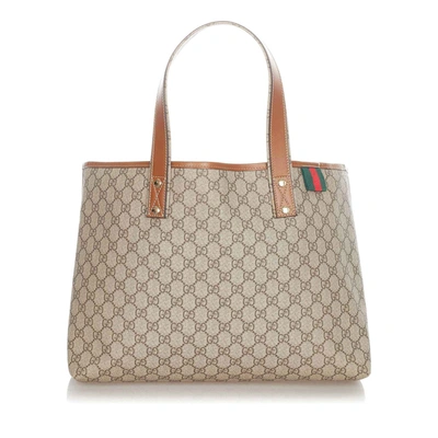 Shop Gucci Gg Supreme Web Tote Bag In Brown